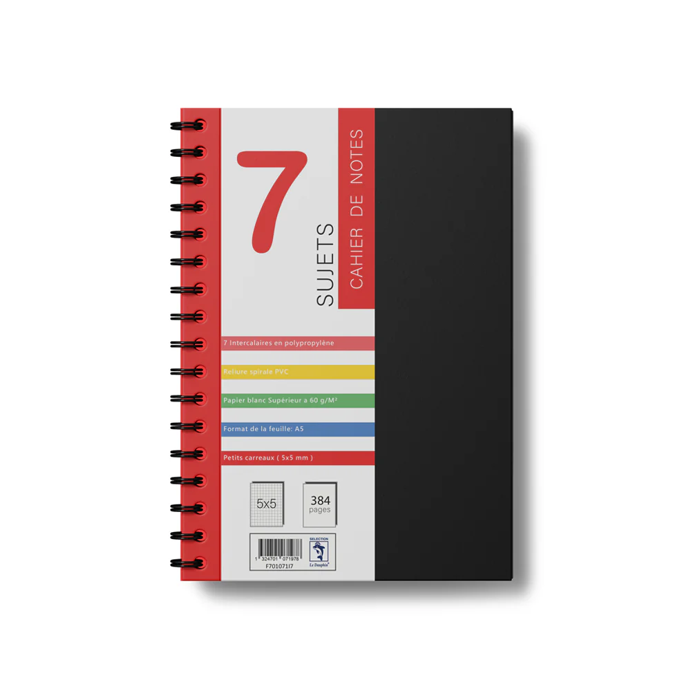 CAHIER SPIRALE 7 SUJETS A5