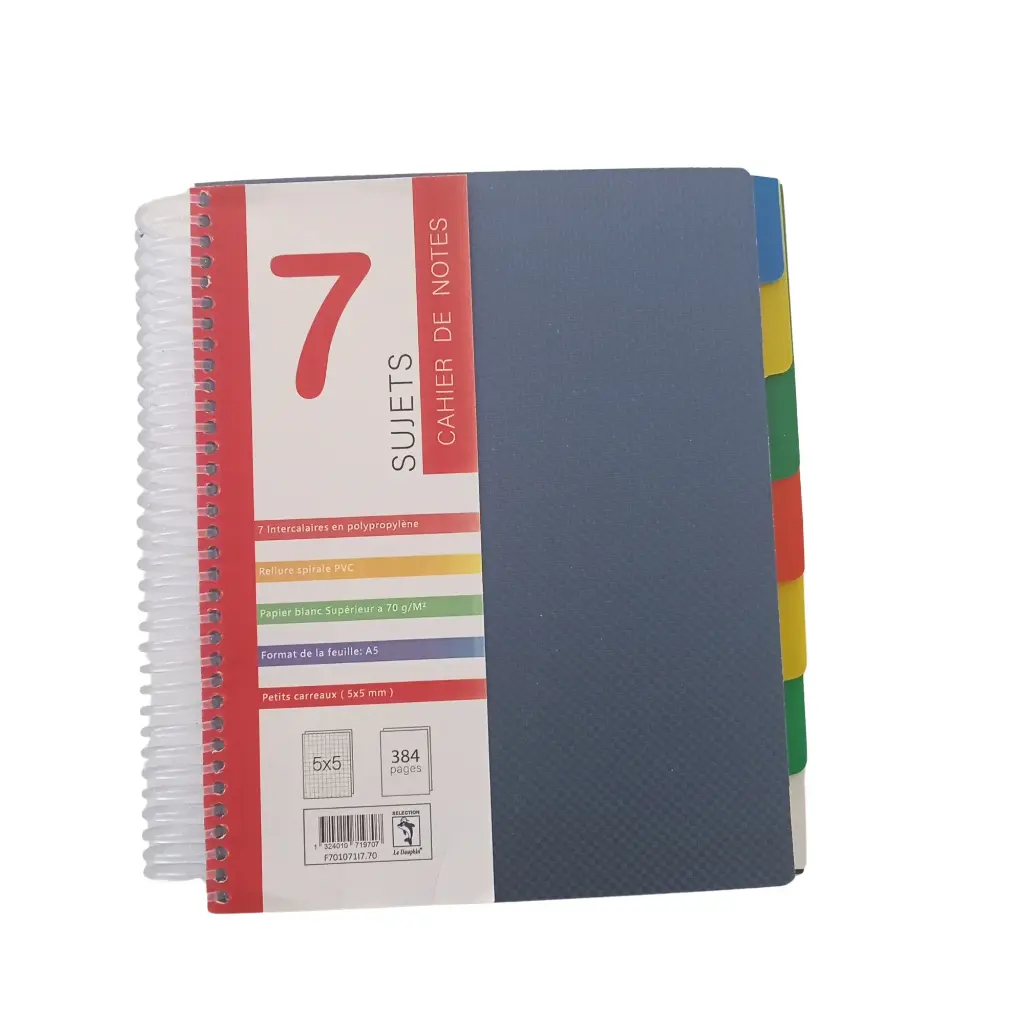 CAHIER SPIRAL SIMPLE POLY 384 PAGES 5*5 7 SUJETS