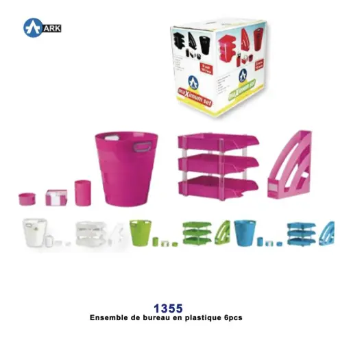 [2P0004079] ENSEMBLE DE BUREAU PLASTIQUE POUBELLE  + PANIER A COURRIER + CORNER BOX+ PORTE STYLO